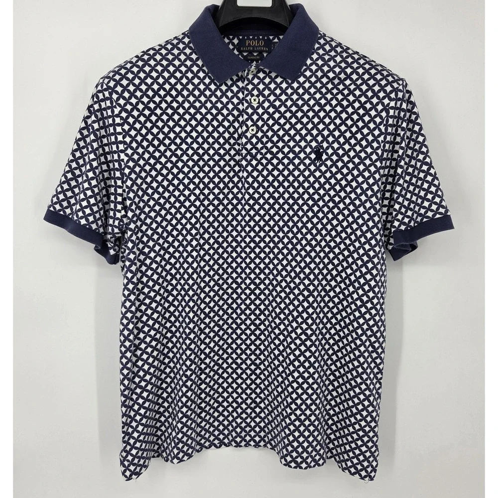 Polo Ralph Lauren Classic Fit Star Soft Cotton Polo Mens Large Blue Geometric